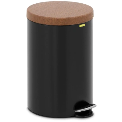 Nášlapný odpadkový koš s víkem ve vzhledu dřeva 12 l černý lakovaná ocel - Koše na odpadky ulsonix