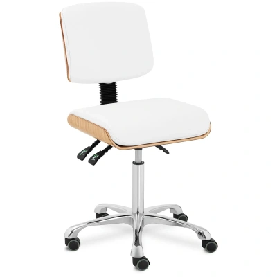 Otočná židle s opěradlem 575–775 mm 160 kg přírodní dřevo, bílá - Taburety na kolečkách physa