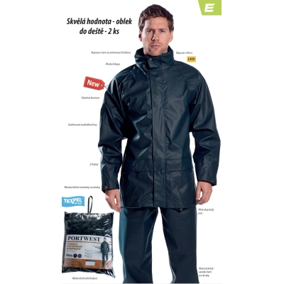 PORTWEST Oblek dvoudílný do deště Sealtex Essentia 450 blůza s kalhoty do pasu POR-L450NAR Navy