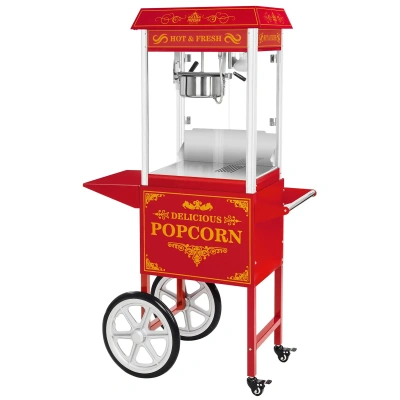 Stroj na popcorn s vozíkem retro design červený - Stroje na popcorn Royal Catering