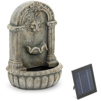 Solární zahradní fontána tryskající lví hlava na zdobeném umyvadle LED osvětlení - Zahradní fontány hillvert