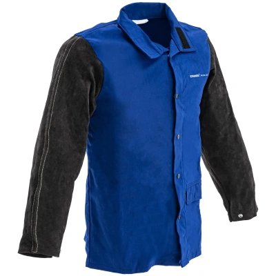 Svářečská bunda z bavlněného saténu / hovězí štípenky velikost XXL černá / modrá - Svářečské bundy Stamos Welding Group