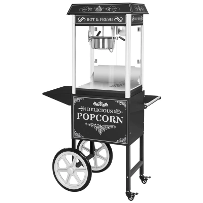 Stroj na popcorn s vozíkem retro design černý - Stroje na popcorn Royal Catering