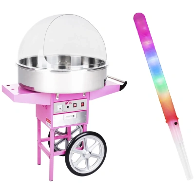 Stroj na cukrovou vatu v sadě s vozíkem a LED svítícími tyčinkami 72 cm 1 200 W ochranný kryt 100 ks - Stroje na cukrovou vatu Royal Catering