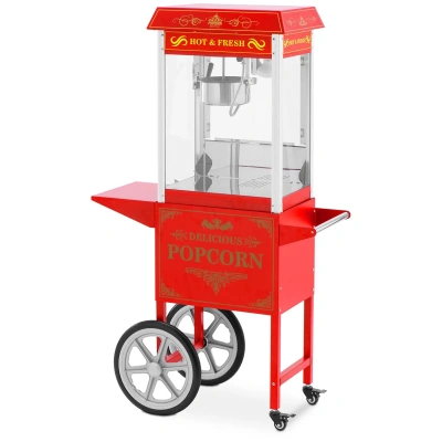 Stroj na popcorn s vozíkem retro design 150 / 180 °C červený - Stroje na popcorn Royal Catering